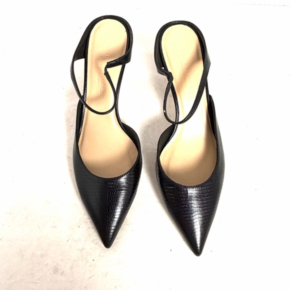 Club Monaco Black Leather Mules Slip On Embossed Crocodile Heels Size 39.5 Italy - Picture 5 of 12